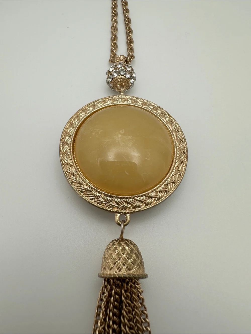 Vintage Rose Gold Pendant Necklace with Amber Yellow Cabochon pendant
